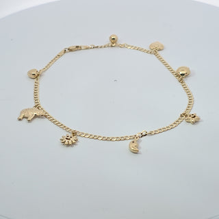 14Kt Curb Link with Eight Danglin Charms Anklet