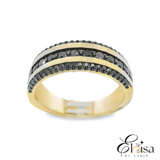 14Kt Wedding Band with Design and Black Diamond