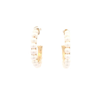 14Kt Pearl Hoops Earrings Pushback 23 MM