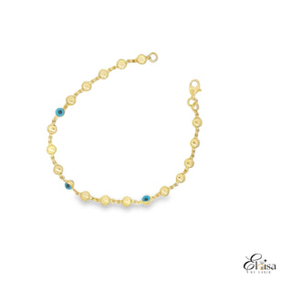 14Kt Polish Disco and Blue Eye Bracelet
