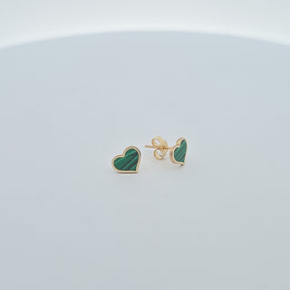 14k Malachite Heart Inlay Stud Earrings 7 MM