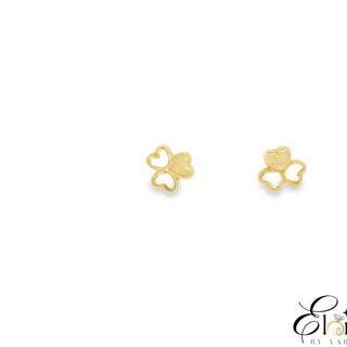 14K Three Heart Style Flower Screwback Earring