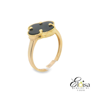 14Kt Medium Black  Clover Ring