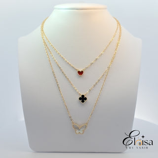 14Kt Three in One Necklace  Heart, Flower and Butterfly