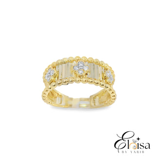 14Kt Band with Three Diamond Flower Fashion Ring