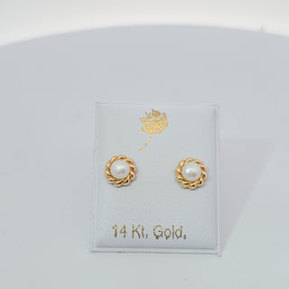 14Kt Twist Bezel with 4MM Pearl Screw Back Earring