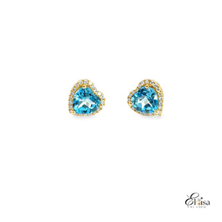 14Kt Sapphire Light Blue Heart Earrings
