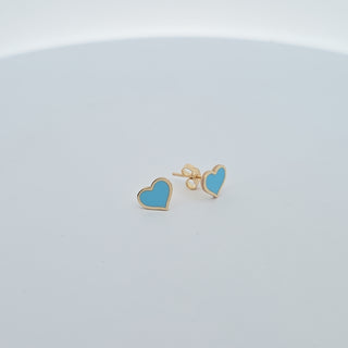 14k Turquoise Heart Inlay Stud Earrings 7 MM
