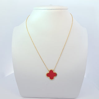 14Kt Red Inlay One Clover Necklace