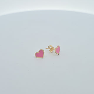 14KT Pink Heart Inlay Stud Earring