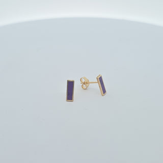 14Kt Charoite Bar Inlay 10MM Stud Earring