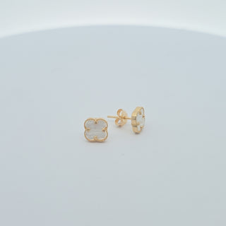 14Kt White Clover 9MM Stud Earring