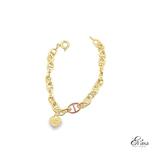 14Kt Style marina Open With Dangling Brand Heart Bracelet