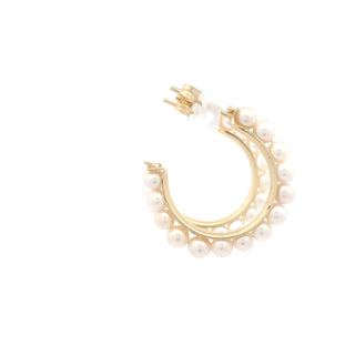 14Kt Pearl Hoops Earrings Pushback 23 MM