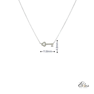 14kt White Gold Key Single Pave Diamond Necklace