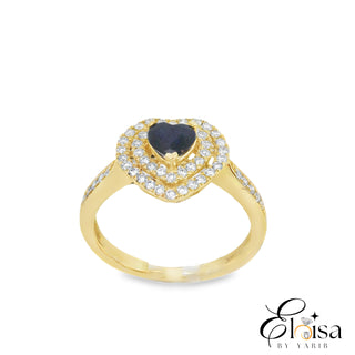 14Kt Sapphire Heart with Fashion Diamond Ring