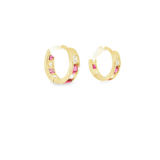 14Kt Red  Classic Cubic Zirconia Huggies 11.5 mm