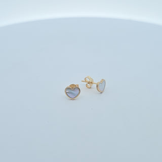 14k Mother of Pearl Heart Inlay Stud Earrings 7 MM