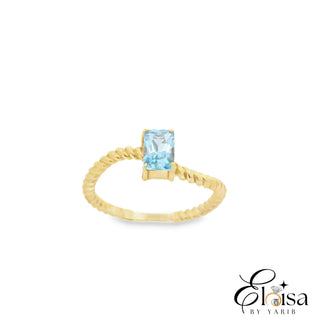14Kt Blue Rectangular Cz with Rope Ring