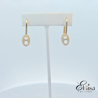 14Kt Oval with Dangling Mp Link Huggie Earring