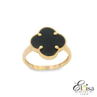 14Kt Medium Black  Clover Ring
