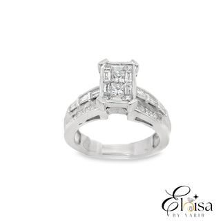 14K Princess Style with Diamond Round and Baguette