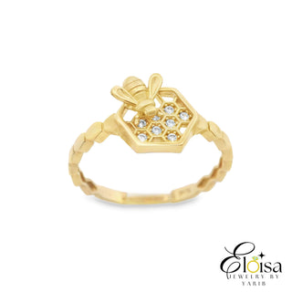 14Kt Golden Bee Hexagon Ring