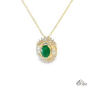 14Kt Diana Style Emerald Diamond Necklace