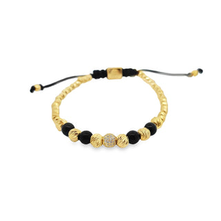 14Kt Braided Bracelet With Onyx and Gold Balls