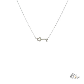 14kt White Gold Key Single Pave Diamond Necklace