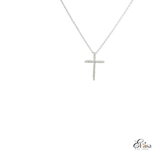 14K 14Kt Small Cross Pave Diamond Necklace WG