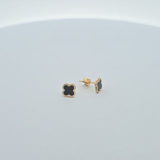 14k Black Onyx Clover Inlay Stud Earrings 7.5 MM