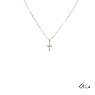 White Gold Tiny Cross Single Prong Diamond Necklace
