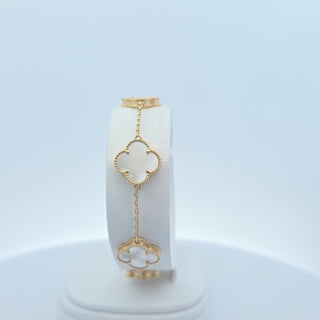 14Kt White Five Clover 13.5MM Bracelet