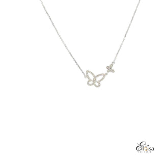 White Gold Butterfly Single Micro Pave Diamond Necklace