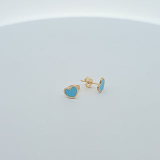 14k Turquoise Heart Inlay Stud Earrings 6 MM