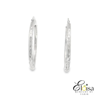 14Kt White Gold Diamond Cut Classic Hoops