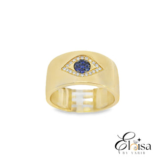 14K Band With Sapphire Eye and Diamond Fashion Ring