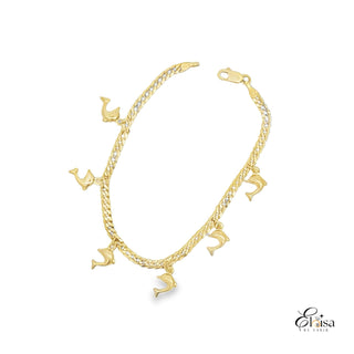 14Kt Solid Curb Link with Dangling Puff Elephant Charms