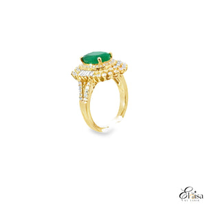 14Kt Diana Style Emerald  Diamond Ring