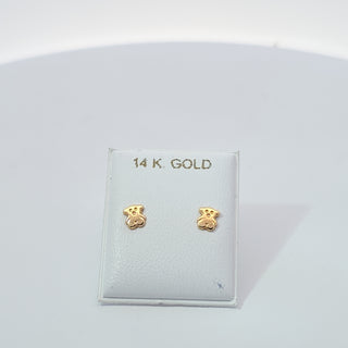 14Kt Baby Bear Screw Back Earrings