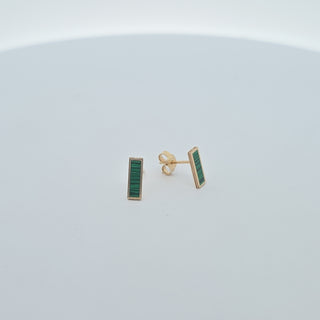 14Kt Malachite  Bar Inlay 10MM Stud Earring