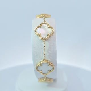 14Kt White Five Clover 14.5MM Bracelet