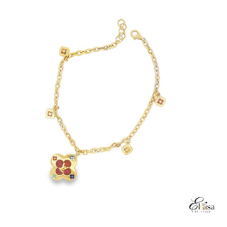 14Kt Red Flower Bracelets With Dangling Charms