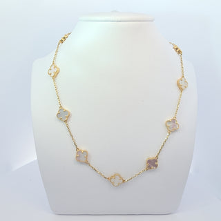 14Kt White Eleven Clover 9MM Necklace