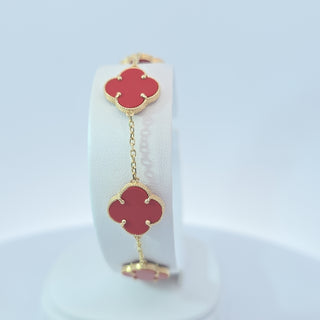 14Kt Red Five Clover 13MM Bracelet