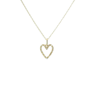 14Kt Open Heart Single Pave Diamond Necklace