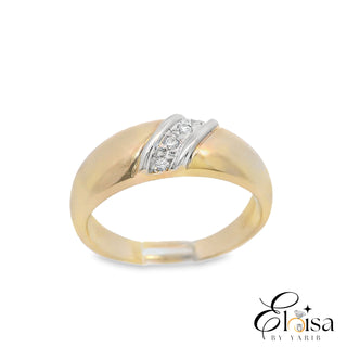 14Kt Dome Wedding Band With Cubic Zirconia Ring