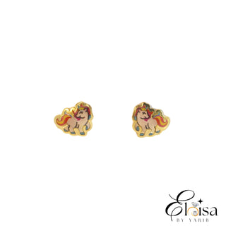18K Rainbow Unicorn Screwback Earring
