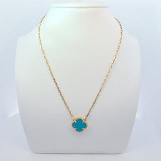 14Kt Turquoise One Clover 14.5MM Necklace